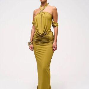 Chartreuse cowl neck maxi dress